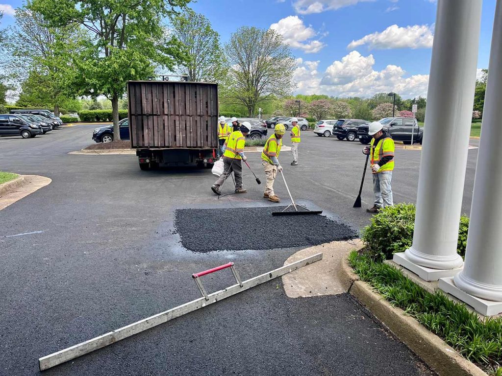 Infrared asphalt repair in parking lot