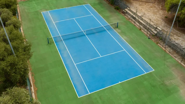 Aerial view of Tennis Court after recent design and construction