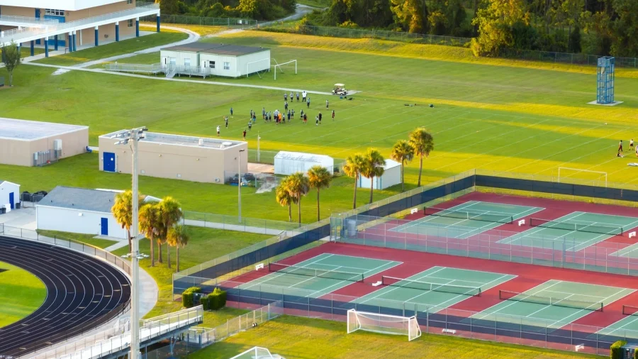 Aerial view of public school tennis courts